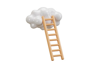 Ladder of success icon 3d render concept of wooden ladder leading to white cloud icon for Success and progress icon vector illustration