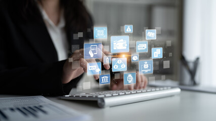 Digital wallet icons show mobile payment, digital wallet transfer, and online banking. Digital...