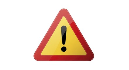 Glossy Red and Yellow Triangular Warning Sign with Black Exclamation Mark