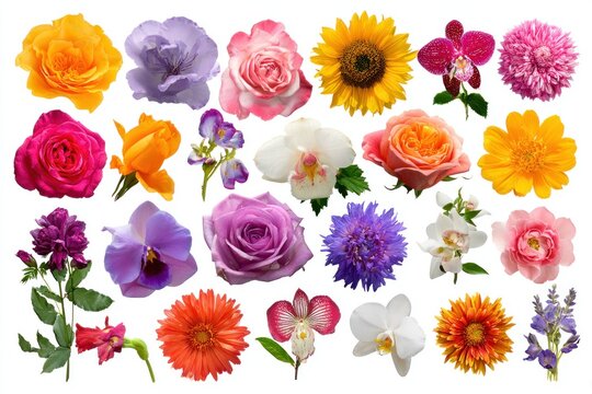 Assorted flower collection colorful blooms floral arrangement isolated white - Powered by Adobe