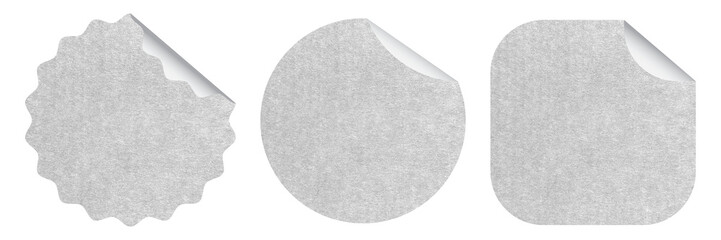 White kraft paper sticker set isolated on transparent background. Craft texture blank note for branding design.