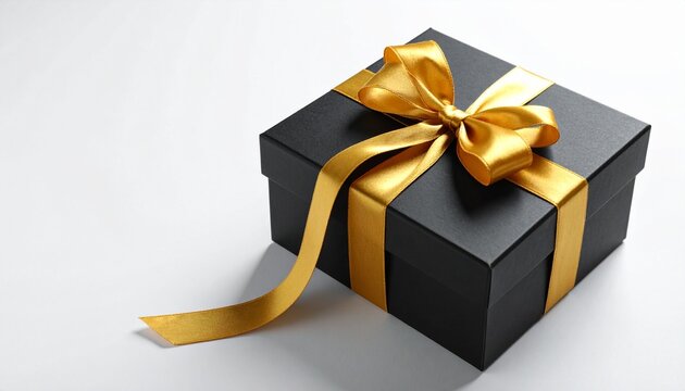 black friday black gift box with golden ribbo