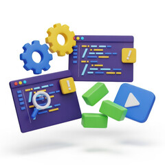 3d coding and development elements isolated on transparent background isolated on white background