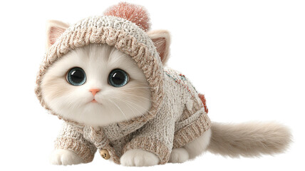 Cute cat in cozy winter outfit PNG cutout set high resolution isolated clipart for Christmas cards stickers print on demand social media and festive designs