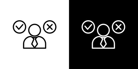 User approval and rejection icon. Graphic depicting decision making, selection, verification, or status updates for profiles in business and HR management