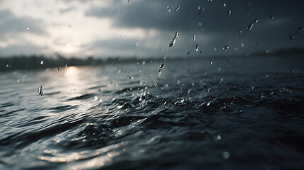 Raindrops Creating Ripples on a Water Surface