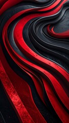 Abstract vertical composition of red and black, layered wave design