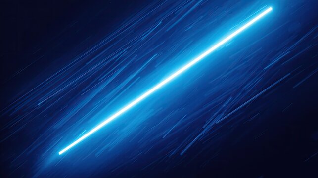 Glowing electric line with luminous blue light bisects the composition, accented by diagonal streaking elements against a deep black backdrop.