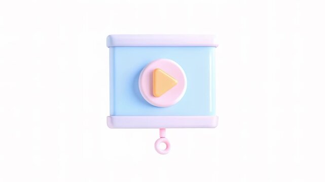 A playful blue and pink toy box with a triangular play button on the front, designed for kids' entertainment.