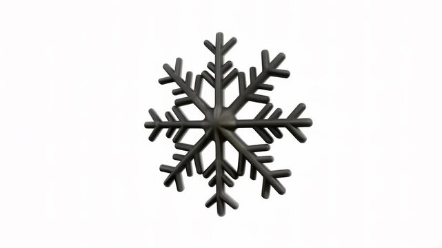A simple 3D snowflake design against a white background, showcasing intricate branch patterns.