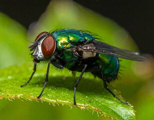 A green fly on a leaf.