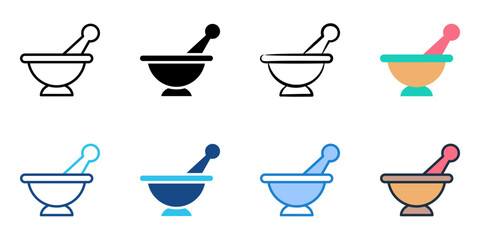 Mortar and pestle icon set multiple style collection 
