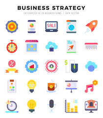 Business Strategy Icons Pack. Flat icons set. Flat icon collection set. Simple vector icons.