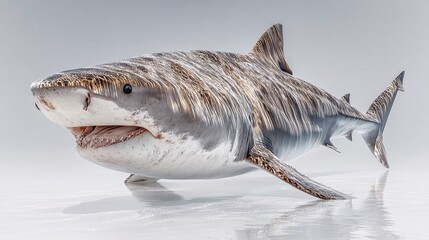Lifelike Representation of a Great White Shark Swimming in Space