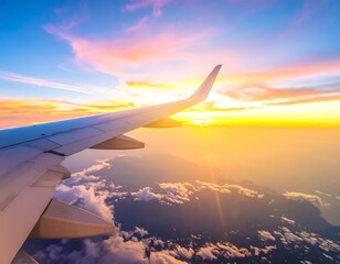 Aerial view from an airplane window at sunrise