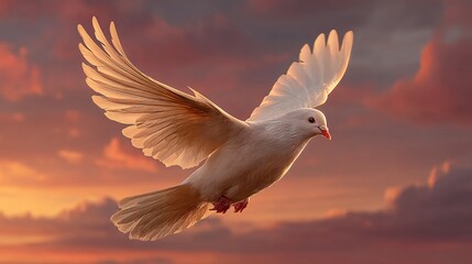 Majestic White Bird Soaring Through a Colorful Sky at Sunset