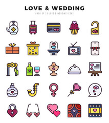 Set of Love & Wedding icons in Lineal Color style. Lineal Color Icons symbol collection.