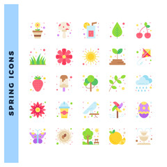 25 Spring Flat icon pack. vector illustration.