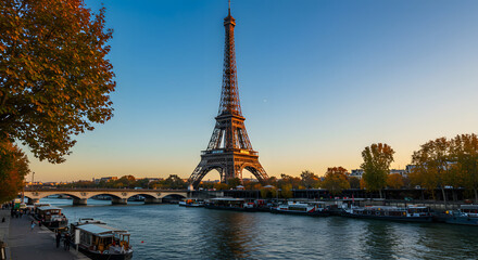 Obraz premium Seine in Paris with Eiffel tower in autumn time