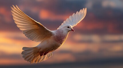Elegant White Bird Soaring Against a Colorful Sunset Sky