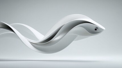 Abstract White Fish Sculpture Flowing in Smooth Curves and Shapes