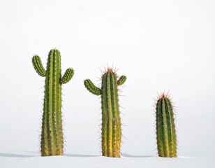 Naklejka premium Three tall cacti isolated on on white Background 