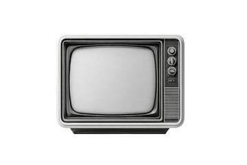 Retro Television on Transparent Background in Black and White with Metallic Trim