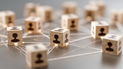 Connected cubes network illustration representing teamwork and social connection
