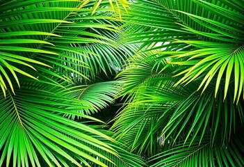 Fototapeta premium Tropical palm tree leaves form a natural frame, lush green foliage, botanical nature, holiday frame