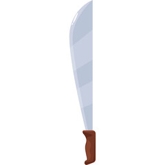 A Stainless Steel Machete With A Brown Handle On A Transparent Background, A Sharp Curved Blade Tool For Cutting Vegetation
