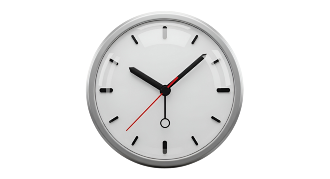 3d icon of modern wall clock isolated on transparent background, indicating time, punctuality, and the passage of hours