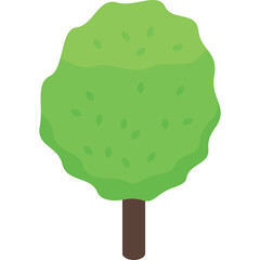 A stylized green deciduous tree with a brown trunk and a lush leafy canopy isolated on a transparent background representing nature and growth