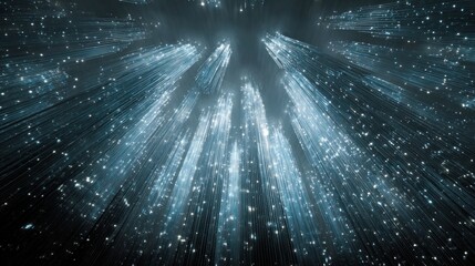 Abstract light streaks and particles on dark background