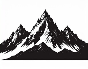 A black silhouette of a mountain range on a white Background