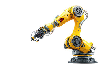 Industrial Robotic Arm On Black Background With Bright Yellow Color and Metallic Detailing