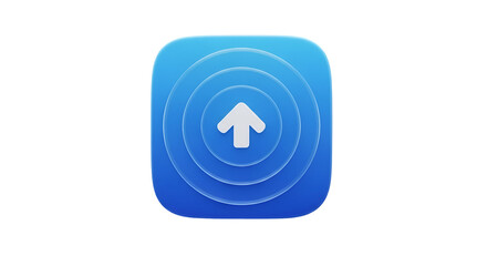 3d icon of blue upload icon with concentric circles isolated on transparent background, symbolizing data transfer and sharing