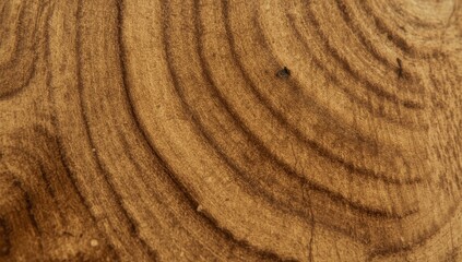 Naklejka premium Detailed of a wood slice revealing intricate patterns of growth rings in warm brown tones, offering a natural, textured surface perfect for backgrounds, emphasizing the organic texture of a tree's...