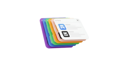 3d icon of stack of colorful email notification icons isolated on transparent background, representing communication and reminders