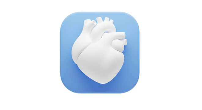3d icon of 3d render of a heart on a blue square isolated on transparent background concept of medical care and cardiology