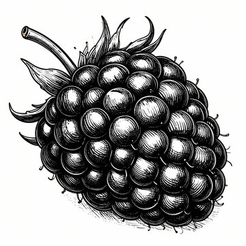 Engraved Blackberry With Leaves Crafted With Fine Lines In A Vintage Woodcut Style