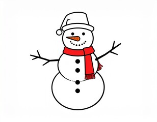 Festive snowman illustration in black perfect for winter designs on white Background 