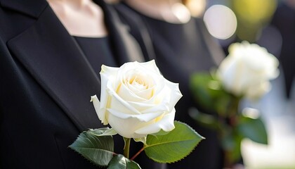 Fototapeta premium People at the funeral, people dressed in black with white rose.