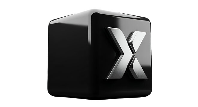 3d icon of black cube with silver x isolated on transparent background, representing technology and modern design concept