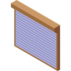 Fototapeta premium Isometric View of a Closed Wooden Window Shutter with Light Blue Slats and Brown Frame Against a Transparent Background