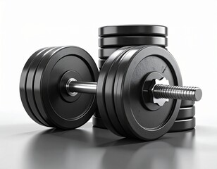 Fototapeta premium A black icon of a dumbbell with weights on either side white Background