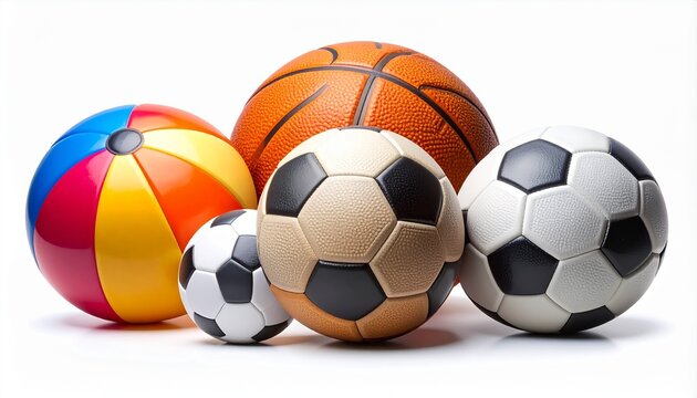 Vibrant collection of various types of balls including beach, basketball, and soccer 