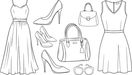 Naklejka premium vector illustration of a set of women clothes Women's Fashion & Accessories doodles