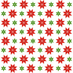 Seamless Nordic Star Flower Pattern in Red and Green Repeat on White Background