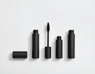 Obraz premium Unbranded mascara tube set PNG top view for makeup and beauty product mockups.