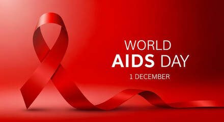 Red ribbon symbol for world aids day on december 1st with text and light effects